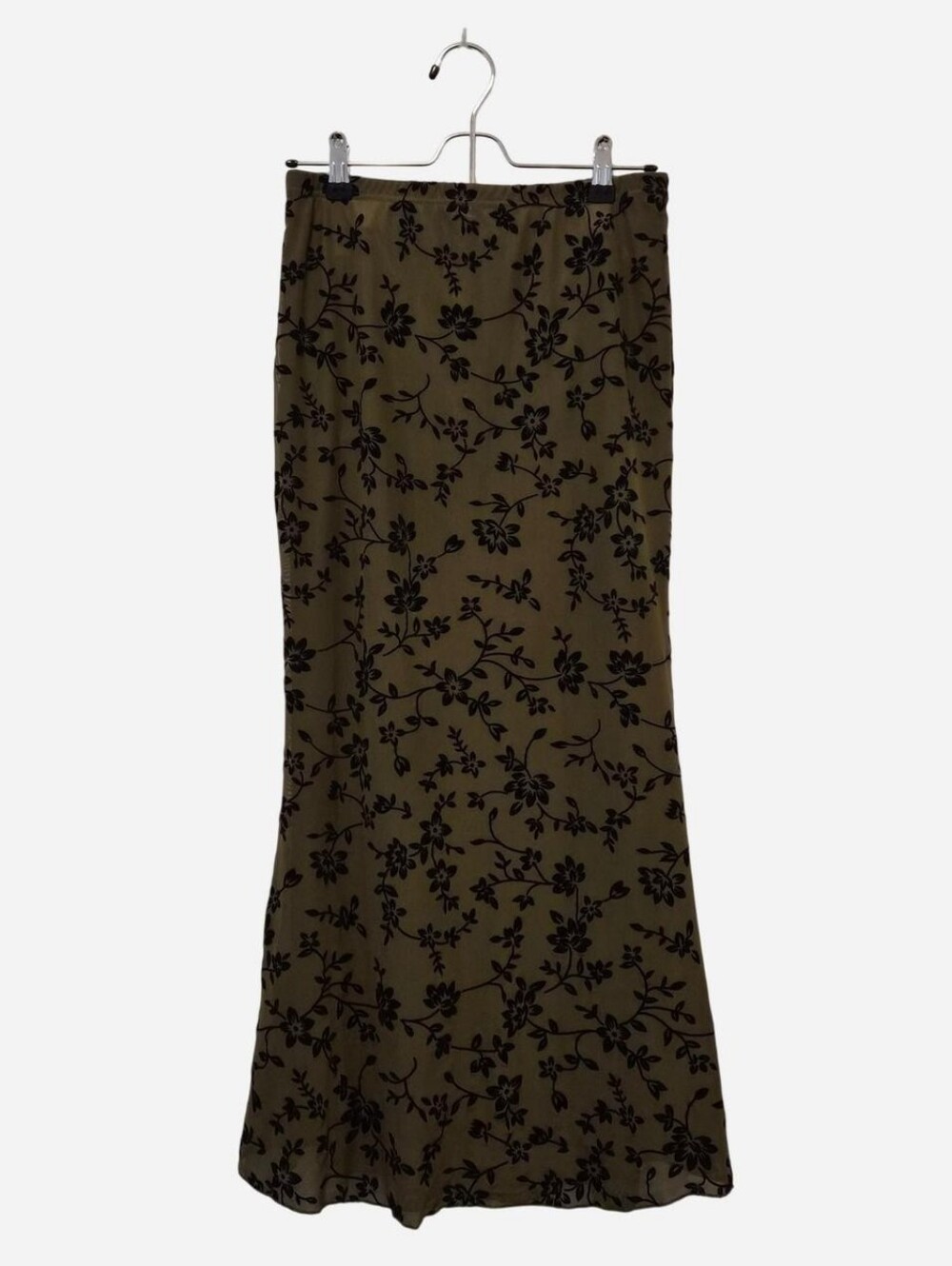 Shein Olive Green Mesh Skirt With Black Floral Print